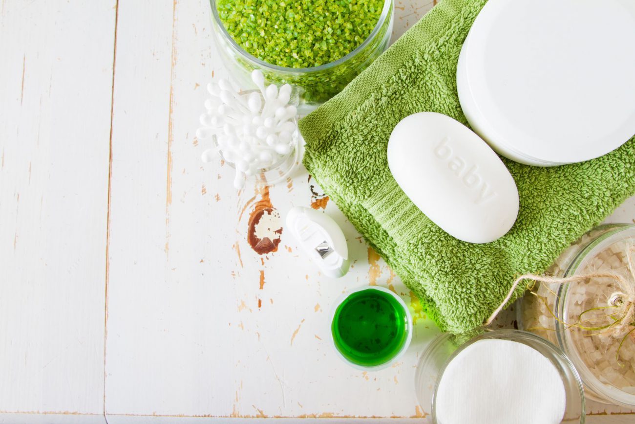 hygiene essentials on white background